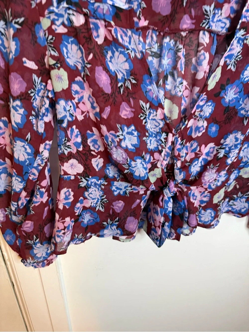 Free People Maybel Floral Tie Front Blouse